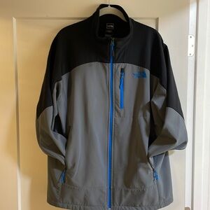 The North Face Men L Soft Shell Zip Jacket Grey & Black Blue Zipper and Logo